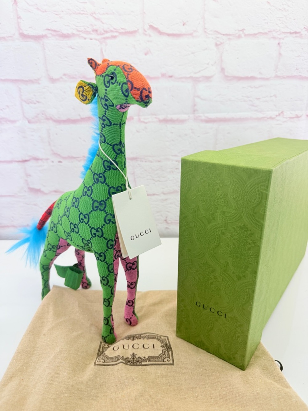 Gucci Limited Edition Multicolor GG-Print Plush Giraffe Toy Decorative